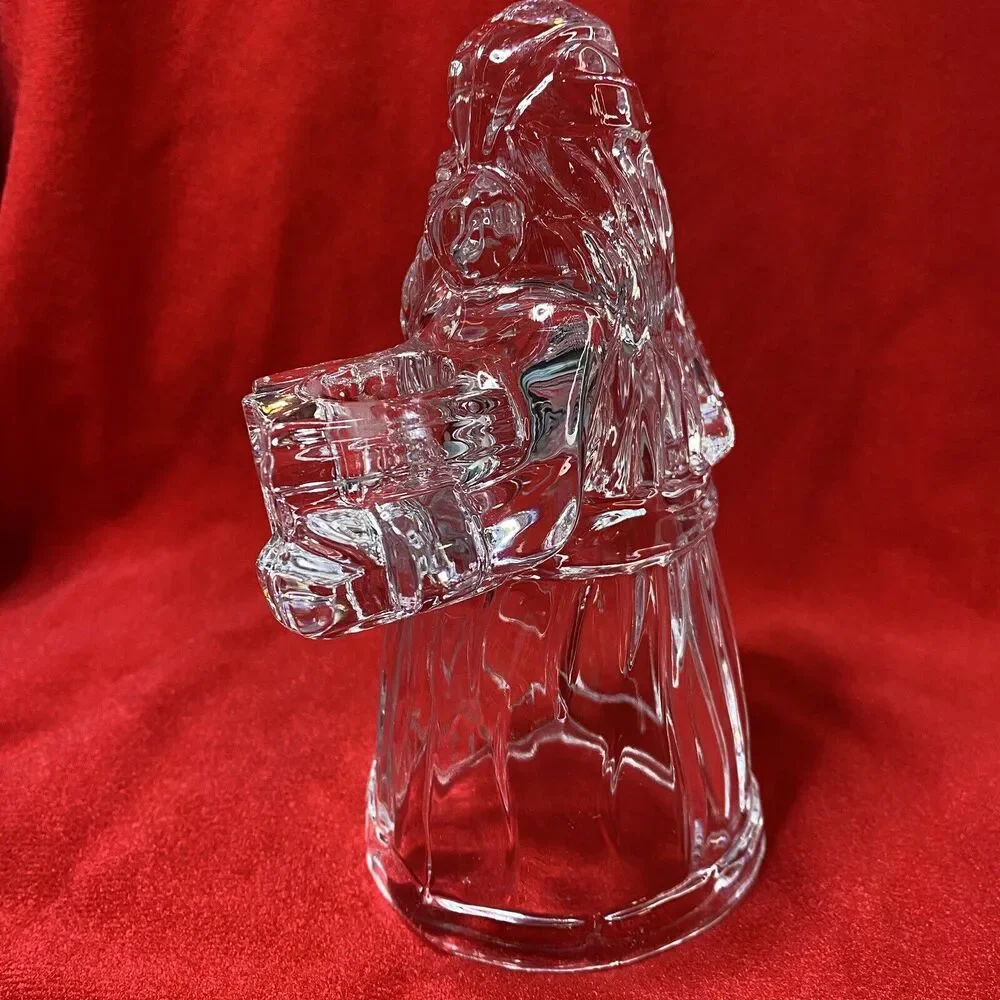 Crystal Glass Santa Claus Candle Holder Figurine 24% Lead Christmas St. Nick 7.5